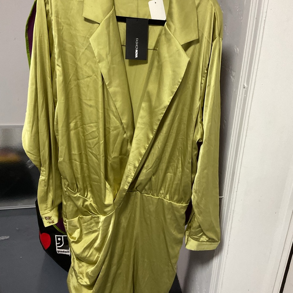 Fashion Nova Lime Satin Mini Dress